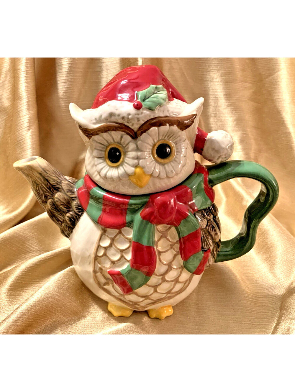 Owl Tea Pot Cracker Barrel Christmas Holiday NEW 3D Stoneware Country Kitchen
